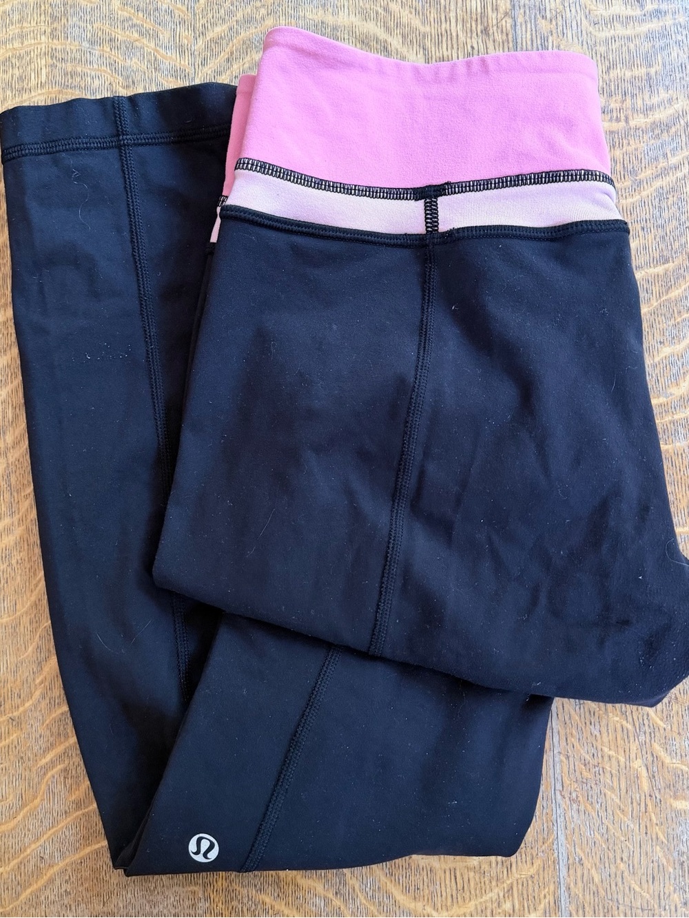 Lululemon Black Leggings with Pink Waistband